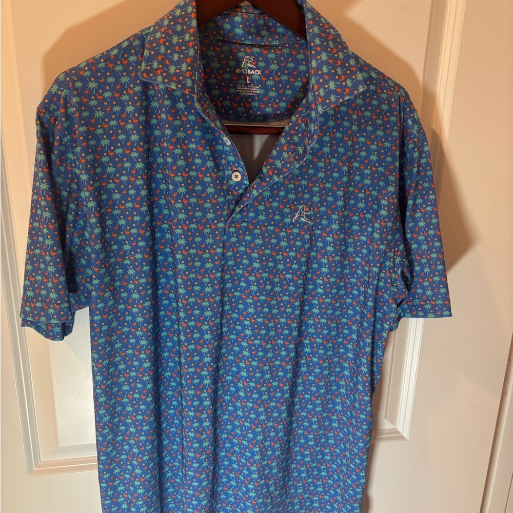 Rhoback Blue and Red Polo Shirt with Stylish Pattern